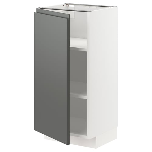 Modern kitchen cabinet: METOD, dark grey, white interior, adjustable shelves.