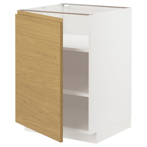 White METOD kitchen cabinet with oak door and minimalist design.