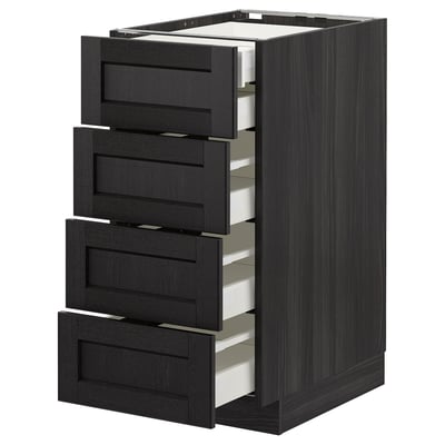 Black 4-drawer kitchen cabinet, modern design with beveled edges.
