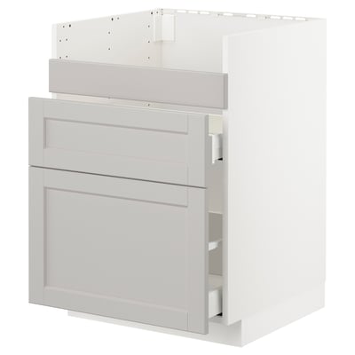Ikea METOD light grey cabinet unit with bevelled drawers.
