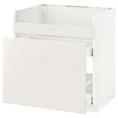Modern white kitchen unit, cube-shaped, with sleek design, smooth drawers, and sturdy construction.