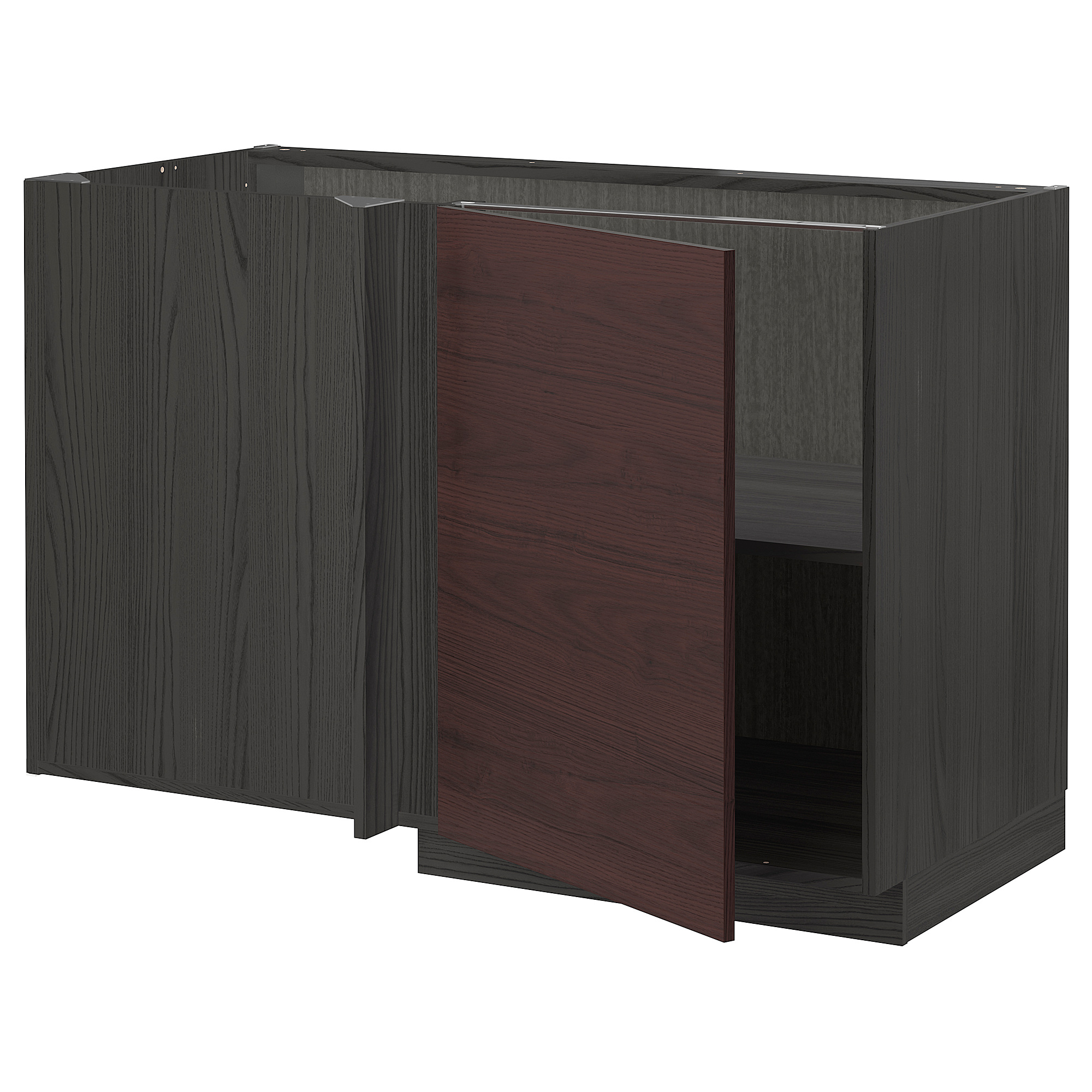 METOD Corner base with shelf black Askersund/dark brown ash