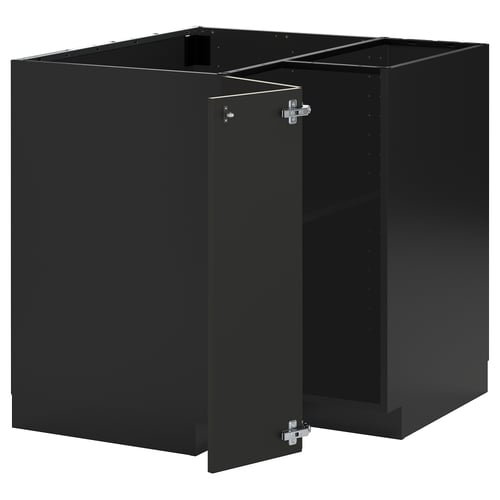 Black kitchen cabinet set, modern design with sturdy particleboard and metal hinges, includes 2 doors, adjustable shelves, and 25-year warranty.