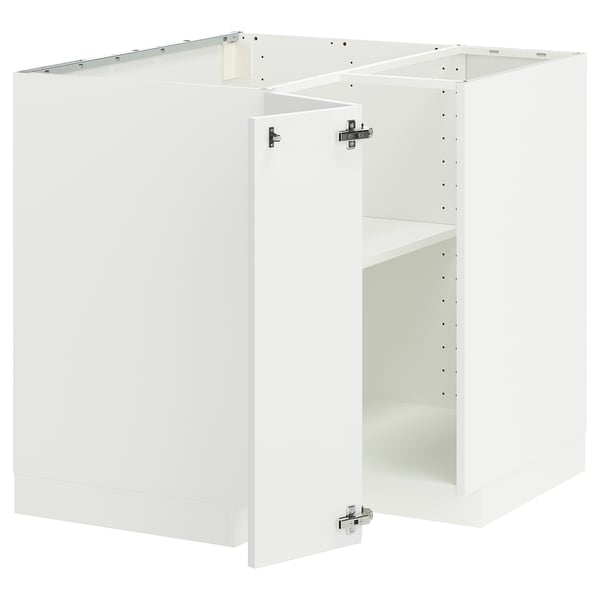 White METOD kitchen cabinet set, modern minimalist design, two doors and a shelf, sturdy fiberboard.