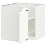 White METOD kitchen cabinet set with glossy doors, adjustable shelves, sturdy frame, modern design.