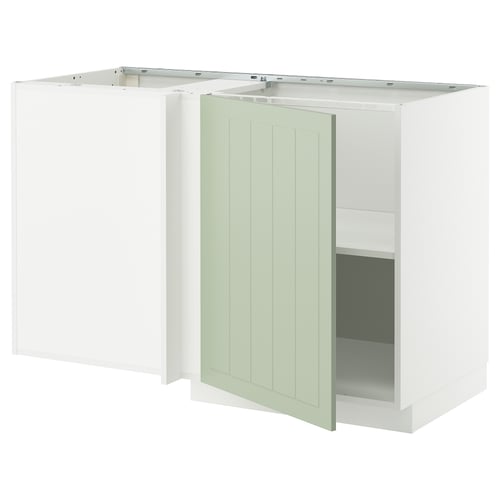 METOD kitchen unit in white with green door, corner design.