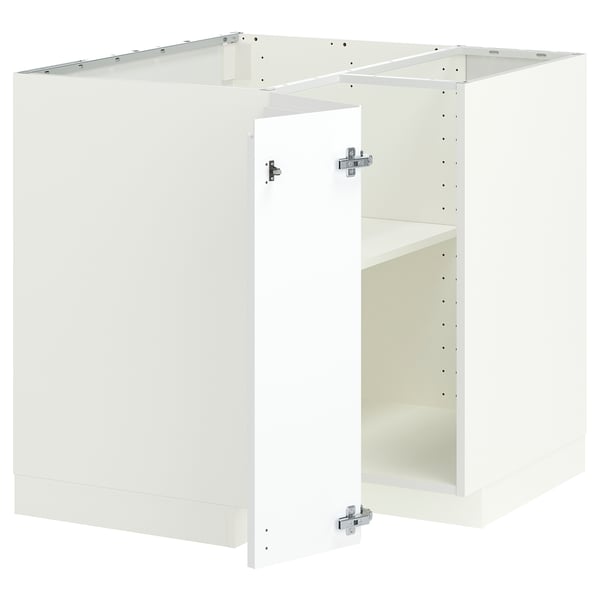 METOD Corner base cabinet with shelf, white/Voxtorp matt white, 88x88 cm