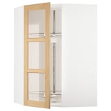 METOD kitchen cabinet with oak-trimmed glass doors, white, rectangular, modern design.