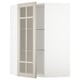 An open white METOD kitchen cabinet with frosted glass doors, offering a modern look with adjustable shelves.