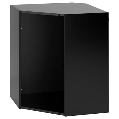 Black METOD kitchen cabinet, sleek and modern, adjustable shelves, sturdy frame, and dark acrylic paint finish.