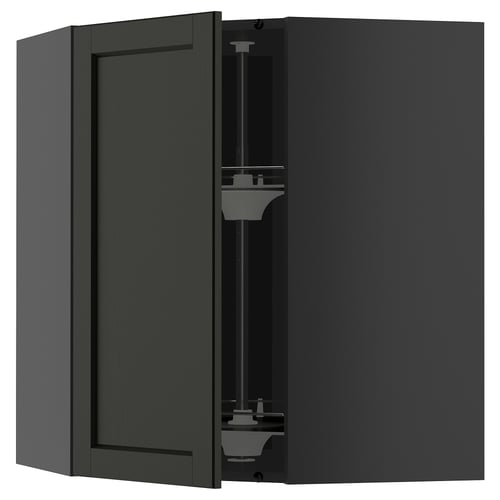 METOD kitchen system: black-stained ash cabinet, sleek design, open doors, sturdy frame.