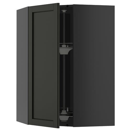 METOD black stained kitchen cabinet with open door, ash wood, rectangular, classic design.