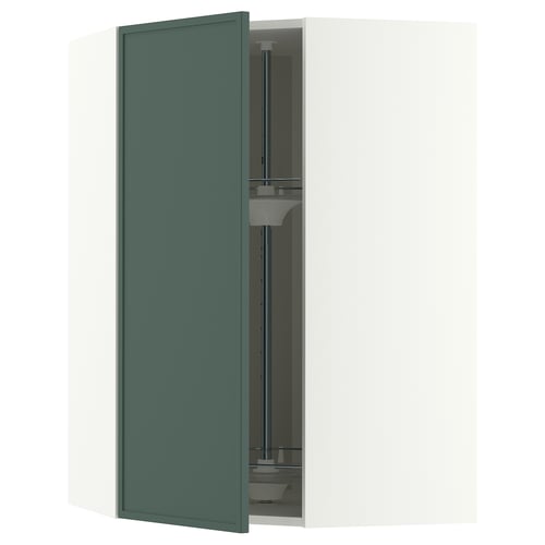 METOD Corner wall cabinet with carousel, white/Aspudden dark grey-green, 68x100 cm