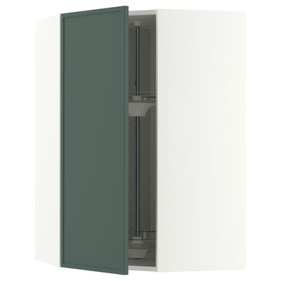 METOD Corner wall cabinet with carousel, white/Aspudden dark grey-green, 68x100 cm