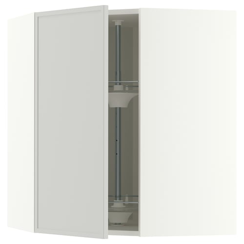 METOD Corner wall cabinet with carousel, white/Aspudden light grey, 68x80 cm
