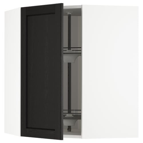METOD black stained oak kitchen cabinet with shelves.