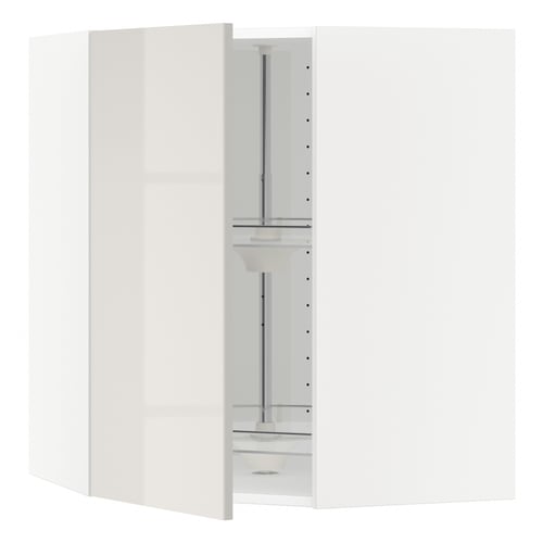 Modern white kitchen unit with glass carousel, adjustable shelves, sleek design.
