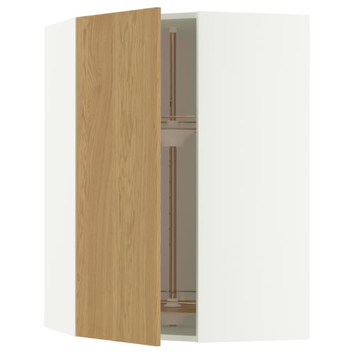 METOD oak cabinet with open door reveals glass carousel.