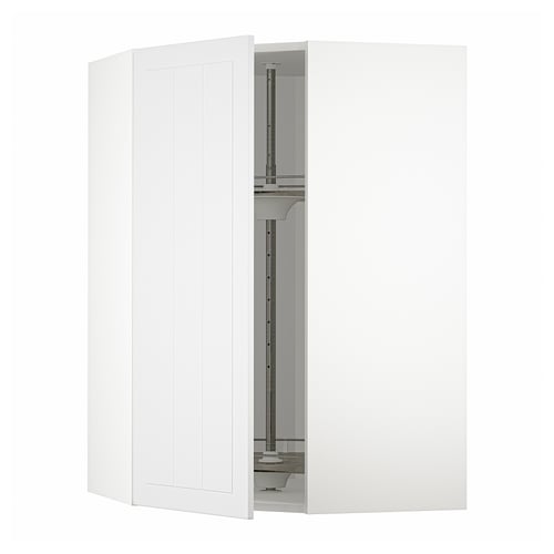 Method kitchen: white corner unit, adjustable shelf, glass carousel.