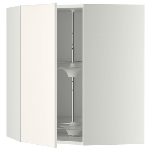 METOD white corner kitchen unit with carousel shelves.