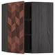 Image shows METOD kitchen corner cabinet with dark herringbone patterned door, open to reveal inner shelf, gray.