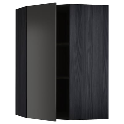 A black METOD kitchen corner cabinet with adjustable shelves. Sleek, modern design, matt finish. 25-year guarantee.