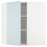 METOD kitchen: high-gloss grey-blue corner cabinet with adjustable shelf.