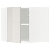 METOD kitchen unit in white with a glossy finish. It a single shelf inside and adjustable door placement.