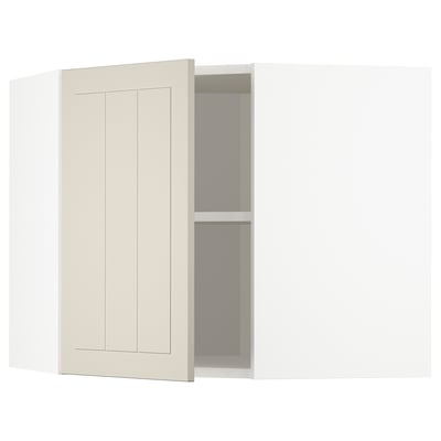 An open beige METOD corner cabinet with a sleek, minimalist design.