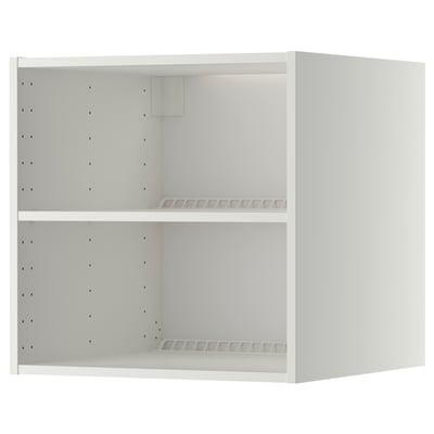 A white, two-tiered METOD kitchen cabinet with adjustable shelves and ventilation holes.