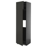 A black METOD kitchen cabinet with modern styling, featuring adjustable shelves and reversible doors.