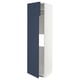 Blue high cabinet with adjustable shelves, part of ikeas METOD kitchen system.