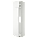 A white METOD kitchen cabinet with a modern glossy finish, featuring adjustable shelves and a sleek design.