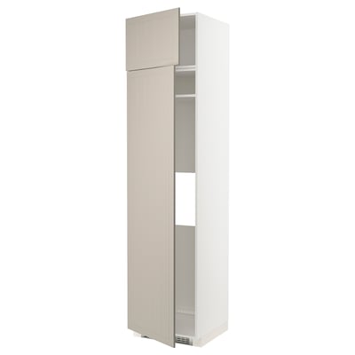A METOD tall cabinet in beige. It has two doors with adjustable shelves inside, and is designed for kitchen storage.