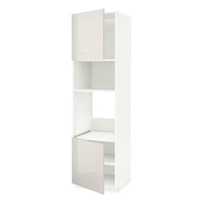 White METOD kitchen unit, high gloss finish, rectangular shape, adjustable shelves.