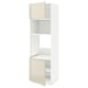 A white and beige high cabinet from the METOD kitchen system with adjustable shelves and high gloss doors.