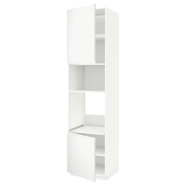 A white METOD kitchen cabinet with a modern, minimalist design. It adjustable shelves, sturdy frames, and comes with a 25-year guarantee.