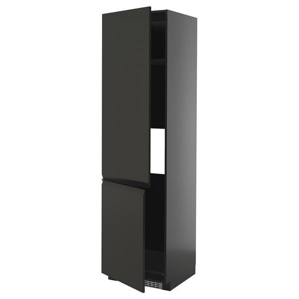 Black METOD kitchen cabinet with matte black upplöv front, glossy edge, and adjustable shelf.