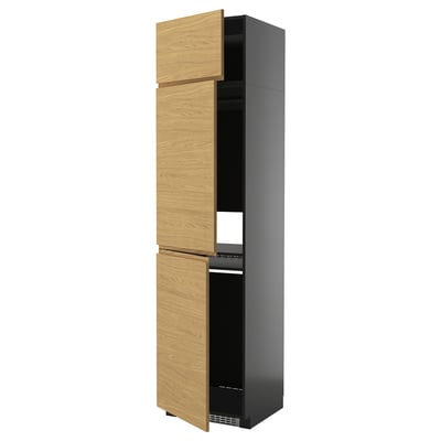 METOD kitchen cabinet with oak-colored doors and black frame.