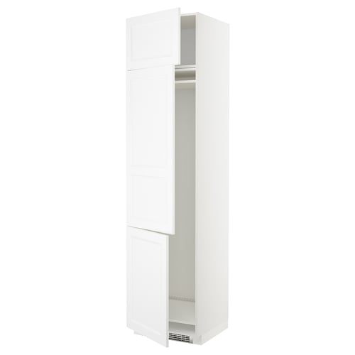 White METOD kitchen cabinet with open door, square shape, and flat panels.