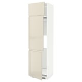 Modern METOD storage cabinet with glossy beige doors and handles. White, rectangular, adjustable shelves.