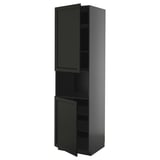 A black, tall kitchen cabinet with beveled edges from the METOD system, featuring two adjustable shelves.