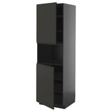 METOD tall kitchen cabinet in matte black with adjustable shelves.