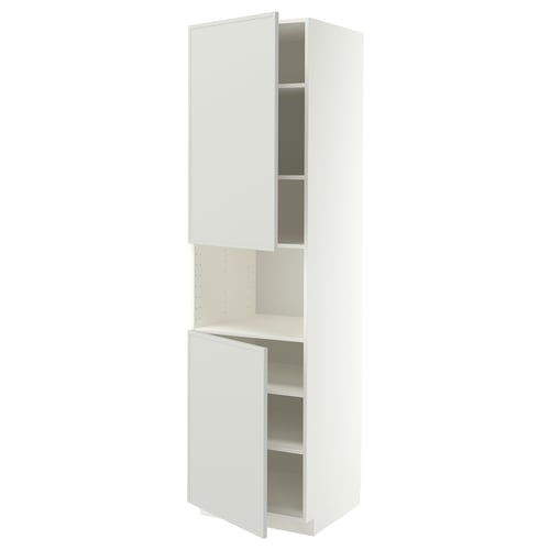 METOD High cab f micro w 2 doors/shelves, white/Aspudden light grey, 60x60x220 cm