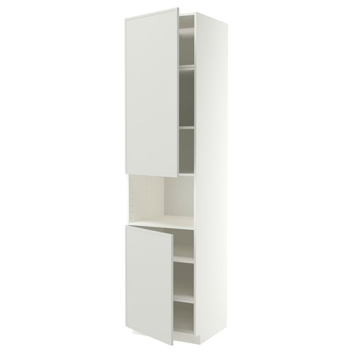 METOD High cab f micro w 2 doors/shelves, white/Aspudden light grey, 60x60x240 cm