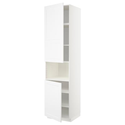 White METOD kitchen cabinet with adjustable shelves and reversible door.
