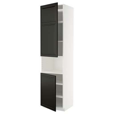 A white and black METOD kitchen cabinet with two adjustable shelves and a door, featuring a sleek and modern design.