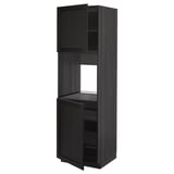 Black stained kitchen cabinet with shelves.
