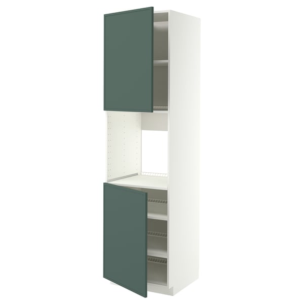 METOD High cab f oven w 2 doors/shelves, white/Aspudden dark grey-green, 60x60x220 cm