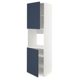 METOD kitchen cabinet, blue, white frame, open door, adjustable shelves.